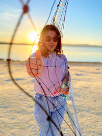 Low angle view of person standing on beach