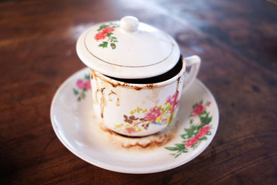 High angle view of dessert in plate on table