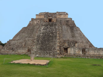 Low angle view of old ruins against clear sky