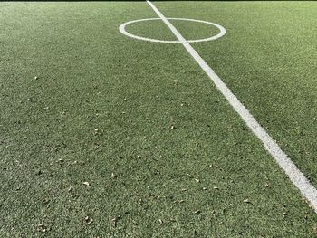 High angle view of soccer field