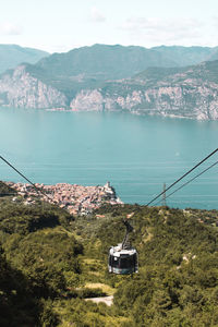 High angle view of sea and mountains