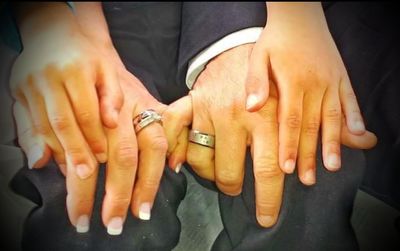 Close-up of couple holding hands