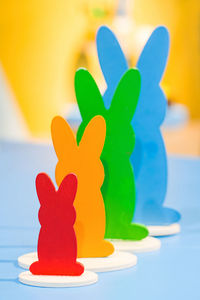 Close-up of multi colored toy on table