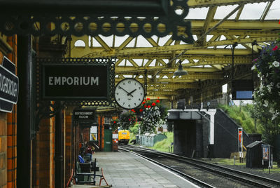 Rear view of train at railroad station