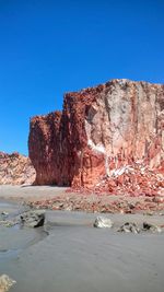 Rock formations against clear blue sky