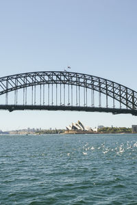 Bridge over river against clear sky