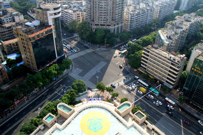 High angle view of city buildings