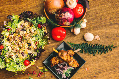 High angle view of vegetables on cutting board