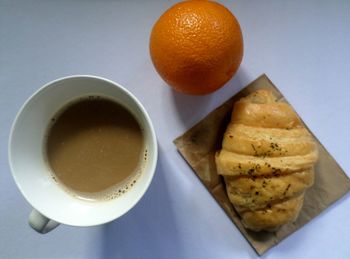 High angle view of breakfast on table