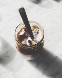 High angle view of coffee on table