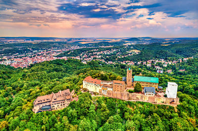 High angle view of townscape against sky