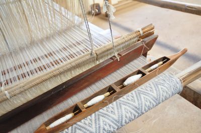 Close-up of loom at textile industry