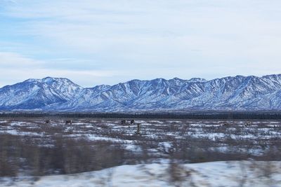 Scenic view of snowcapped mountains against sky