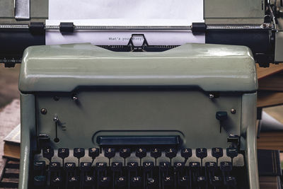 High angle view of old typewriter