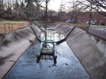 High angle view of dam by river