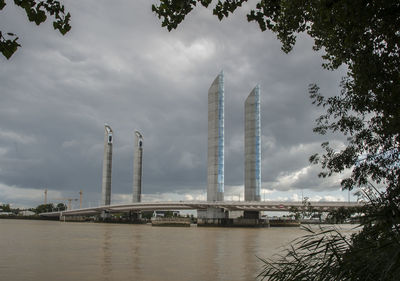 Low angle view of bridge over river against sky