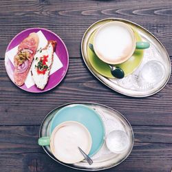 High angle view of breakfast on table