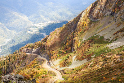 Landscape of a mountalandscape of a mountain road, krasnaya polyana mountains. autumn 