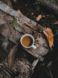 High angle view of coffee on ground