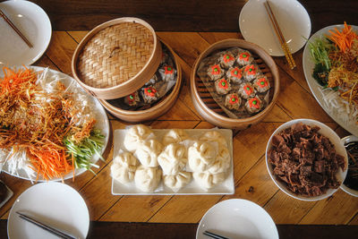 High angle view of food on table