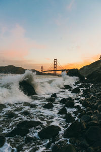 Golden gate bridge is shown on sunset , san francisco, california