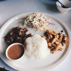 High angle view of meal served in plate