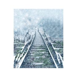 Digital composite image of railroad tracks in city against sky