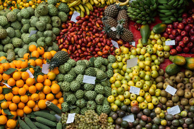 High angle view of grapes in market