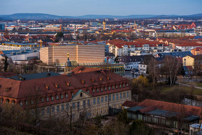 High angle view of cityscape against sky