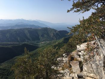 High angle view of mountain range against sky