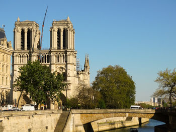 View of historic notre-dame de paris against clear sky