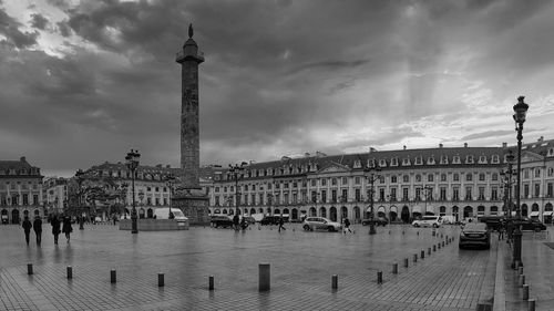 High angle view of buildings in city. place vendôme in paris with the famous ritz  palace 