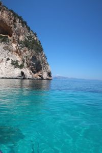 Scenic view of sea against clear blue sky