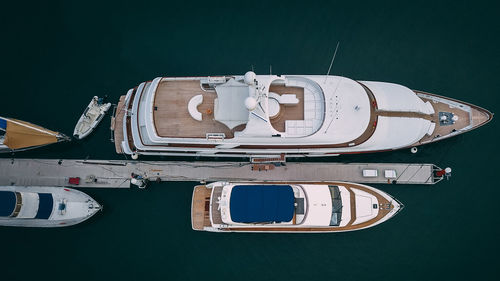 High angle view of ship moored in sea