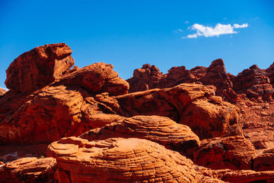 Low angle view of rock formation against sky at valley of fire state park