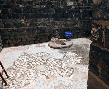 High angle view of stone wall