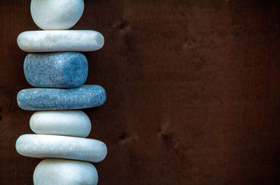 Close-up of stones on table