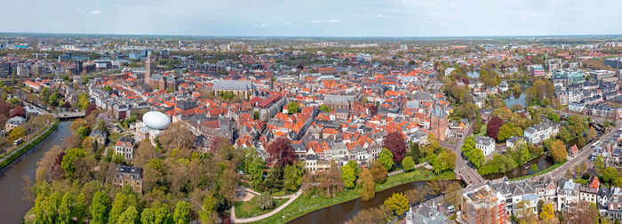 High angle view of townscape against sky