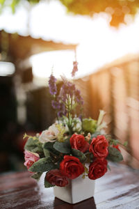 Close-up of rose bouquet on table