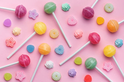 High angle view of donuts on white background