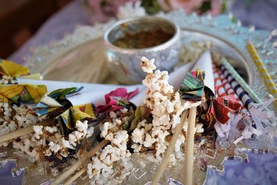 High angle view of food on table