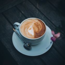 High angle view of cappuccino on table