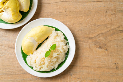 High angle view of food in plate on table