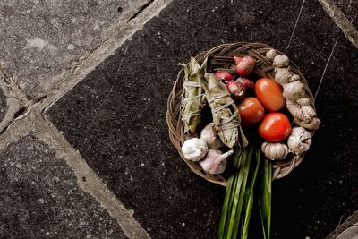 High angle view of tomatoes in container