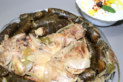 High angle view of fish in plate