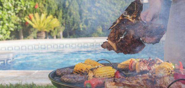 Close-up of food on barbecue grill