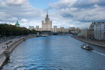 View of river and buildings in city