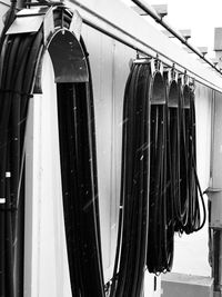 Low angle view of clothes drying on window