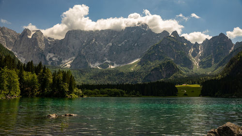 Scenic view of lake and mountains