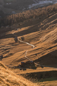 High angle view of road amidst land